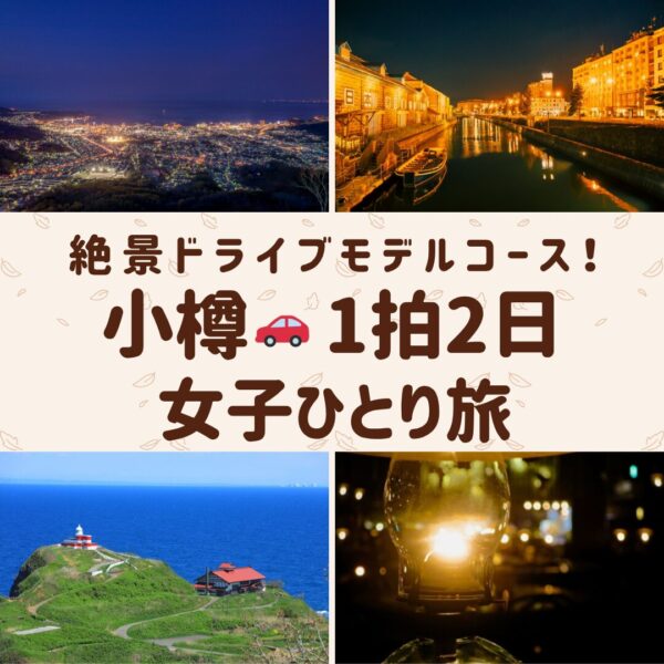 北海道小樽市の運河と天狗山の夜景、北一ランプの灯と祝津パノラマ展望台の絶景