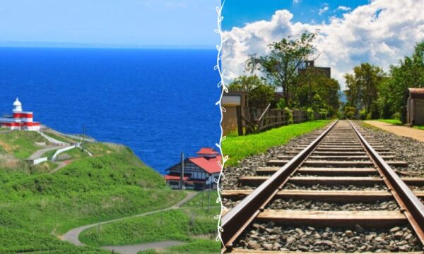 小樽の手宮線跡地と祝津パノラマ展望台からの青い海