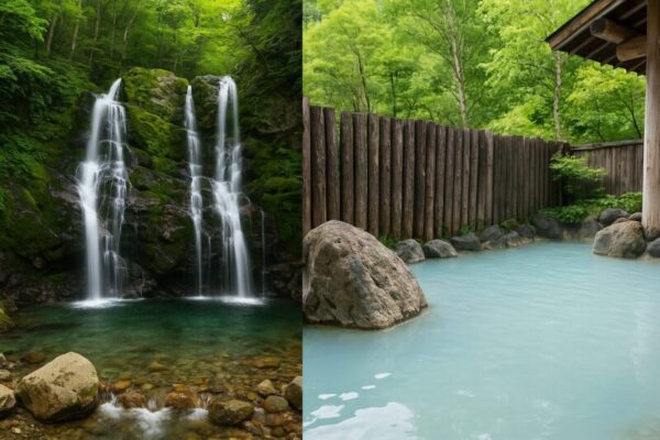 乗鞍高原の滝と白骨温泉の乳白色の露天風呂のお湯が絶景