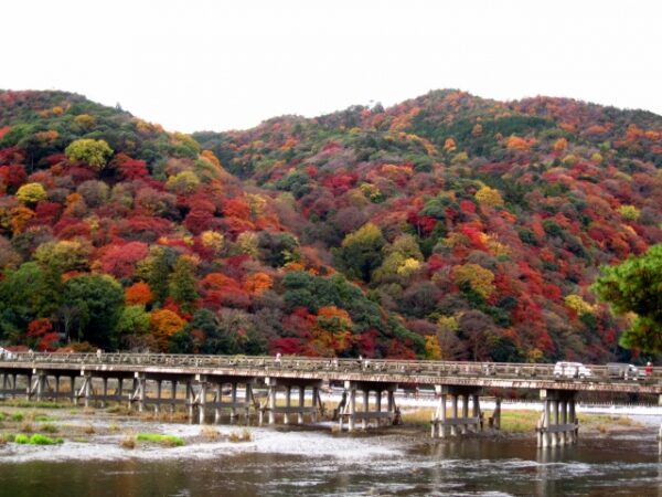 嵐山の渡月橋と紅葉の美しい風景