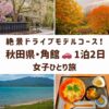 角館の女子旅を象徴する、武家屋敷通りのしだれ桜、紅葉の抱返り渓谷、比内地鶏の親子丼、瑠璃色の田沢湖の風景