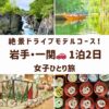岩手県一関の観光スポット。猊鼻渓、厳美渓、ガラス作品、わんこそばと餅料理の画像