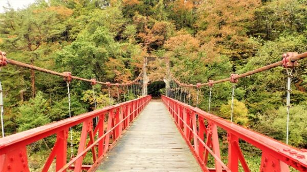 抱返り渓谷の赤い岩橋