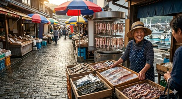 日本三大朝市の1つ。呼子の朝市の風景