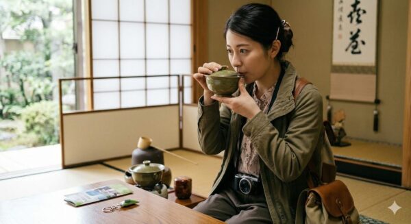 しずく茶の体験をしている女性