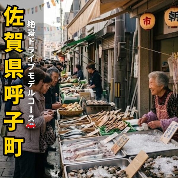 佐賀県呼子町の朝市の賑わっている風景。アイキャッチ画像